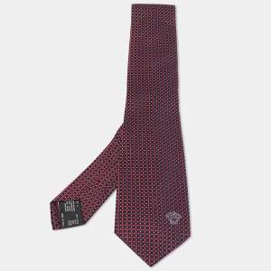 Versace Navy Blue/Red Patterned Jacquard Silk Tie