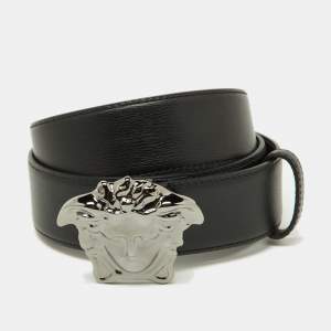 Versace Black Leather Medussa Head Buckle Belt 105CM