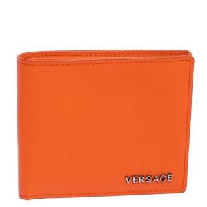Versace Neon Orange Leather Bifold Wallet