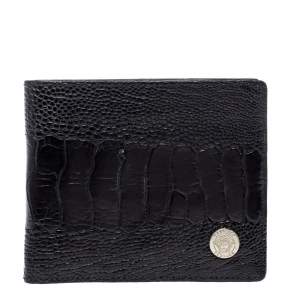 Versace Black Ostrich Leg Bifold Wallet