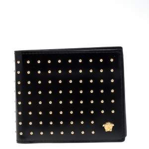 Versace Black Studded Patent Leather Medusa Bifold Wallet