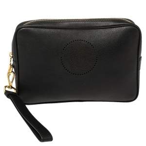 Versace Black Leather Perforated Medusa Wristlet Clutch