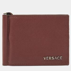 Versace Burgundy Leather Logo Monet Clip Wallet