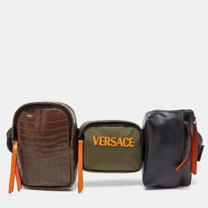 Vesace Multicolor Leather,Croc Embossed and Canvas Belt Bag
