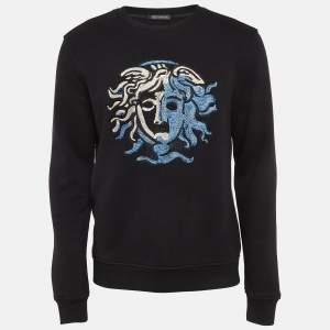 Versace Black Medusa Logo Embroidered Cotton Sweatshirt M