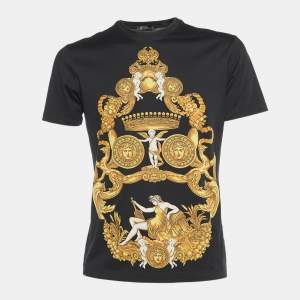 Versace Black Baroque Print Cotton Crew Neck T-Shirt M