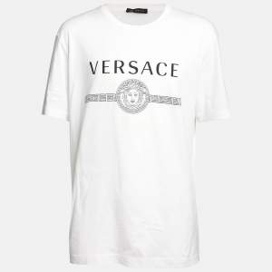 Versace White Cotton Logo Print Crew Neck T-Shirt 2XL