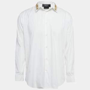 Versace White Baroque Embroidered Collar White Shirt L