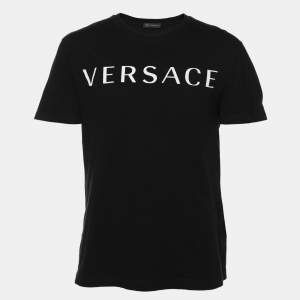Versace Black Cotton Logo Printed T-Shirt M