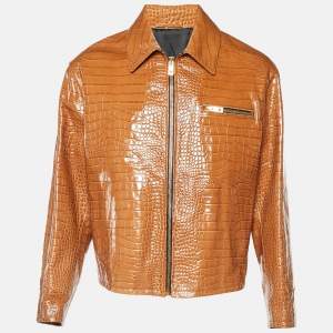 Versace Brown Crocodile Embossed Leather Jacket M