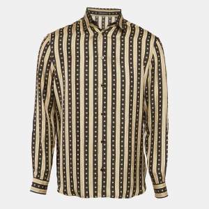 Versace Black & Gold Greca Strip Silk Button Front Shirt M