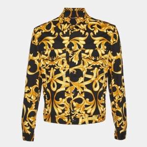 Versace Black Baroque Print Denim Jacket L