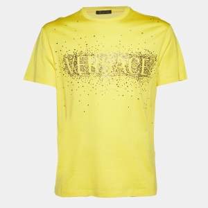 Versace Yellow Logo Studded Cotton T-Shirt L