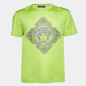 Versace Green Medusa Embellished Cotton T-Shirt M