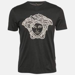 Versace Black  Medusa Embroidered Jersey T-Shirt S