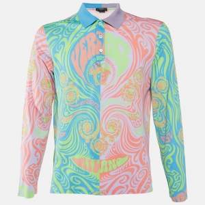 Versace Multicolor Psychedelic Print Cotton Taylor Fit Polo T-Shirt L