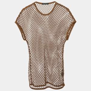 Versace Brown Mesh Crew Neck T-Shirt S