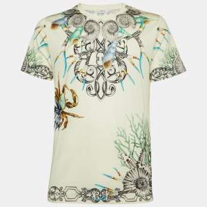 Versace Cream Marine Print Cotton Crew Neck T-Shirt XL
