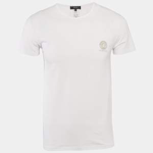 Versace White Logo Print Cotton Round Neck T-Shirt M