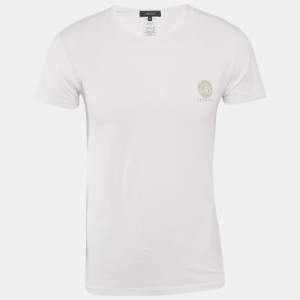 Versace White Logo Print Round Neck T-Shirt M
