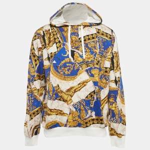 Versace Blue Baroque Print Cotton Knit Hoodie XL