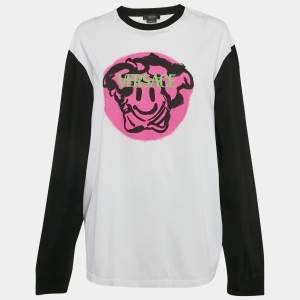Versace White Graffiti Print Jersey Long Sleeve T-Shirt XL