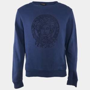 Versace Underwear Blue Medusa Embroidery Cotton Sweatshirt XL