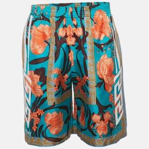 Versace Blue Acid Bouquet Print Silk Shorts XS