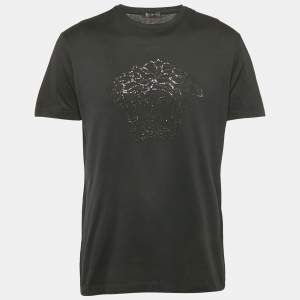 Versace Black Medusa Embellished Cotton Crew Neck T-Shirt L