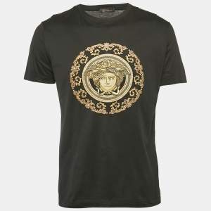 Versace Black Medusa Embroidery Cotton Crew Neck T-Shirt L