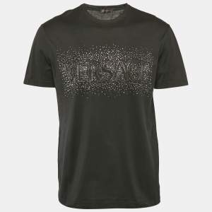 Versace Black Logo Studded Cotton Crew Neck T-Shirt L