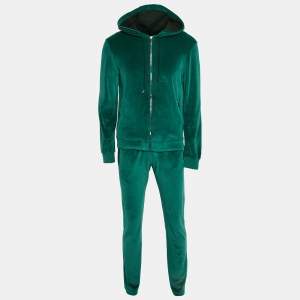 Versace Green Leather Logo Detail Velour Track Suit M