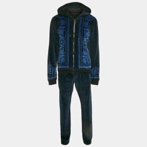 Versace Navy Blue Floral Print Velvor Track Suit M