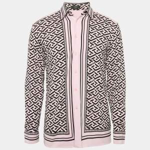 Versace Pink Logo Printed Knit Long Sleeve Shirt S