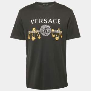 Versace Black Medusa Print and Pin Embroidery Cotton Crew Neck T-Shirt XXL