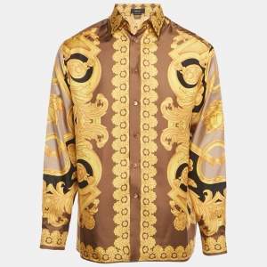 Pre Owned Versace Yellow/Beige Barocco Print Silk Heritage Fit Shirt M