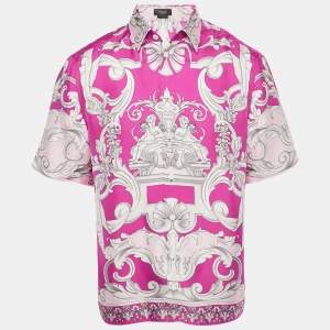 Pre Owned Versace Pink Printed Silk Heritage Fit Shirt M