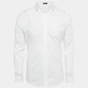 Pre Owned Versace White Cotton Studded Collar Shirt M