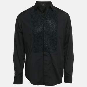Pre Owned Versace Black Rhinestone Cotton Palazzo Fit Tuxedo Shirt M