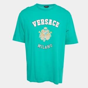 Pre Owned Versace Green Logo Print Cotton Royal Rebellion Crewneck T-Shirt M