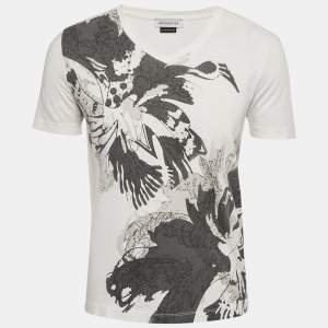 Pre Owned Versace White Printed Jersey V-Neck T-Shirt S