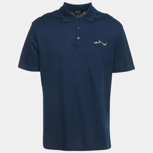 Pre Owned Versace Navy Blue Logo Embroidered Cotton Taylor Fit  Polo T-Shirt XXL