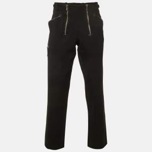 مملوكة مسبقًا بنطلون فيرساتشي صوف أسود بتفاصيل سحاب مقاسات كبير/كبير جداً خصر 36 بوصة