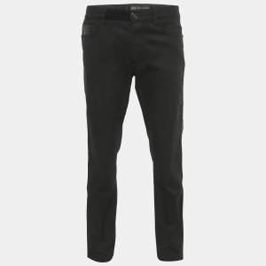 Pre Owned بنطلون جينز فيرساتشي أسود جزئي جلد مقاس كبير جداً (اكس لارج) (محيط الخصر 36)