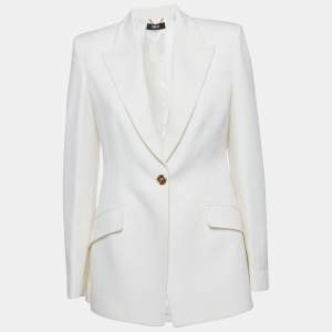 Pre Owned Versace Off White Gabardine Regular Fit Blazer XXS