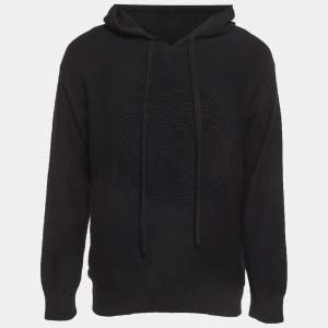 Pre Owned Versace Black Wool Blend Medusa Drawstring Hoodie S