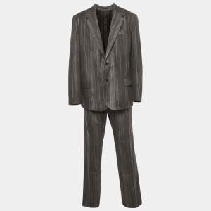 Pre Owned Versace Grey Striped Wool Suit 3XL