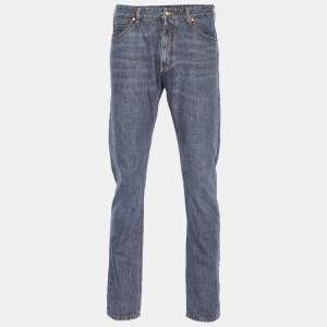 مملوكة مسبقًا Versace Grey Leather Medusa Trim Denim Jeans XL/Waist 36"