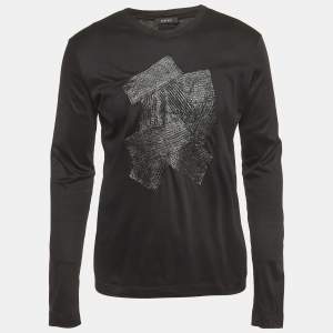 Pre Owned Versace Black Leather Applique Jersey T-Shirt M