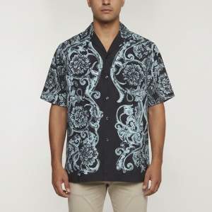 Pre Owned Versace Navy Blue Baroque Stencil Print Poplin Shirt M